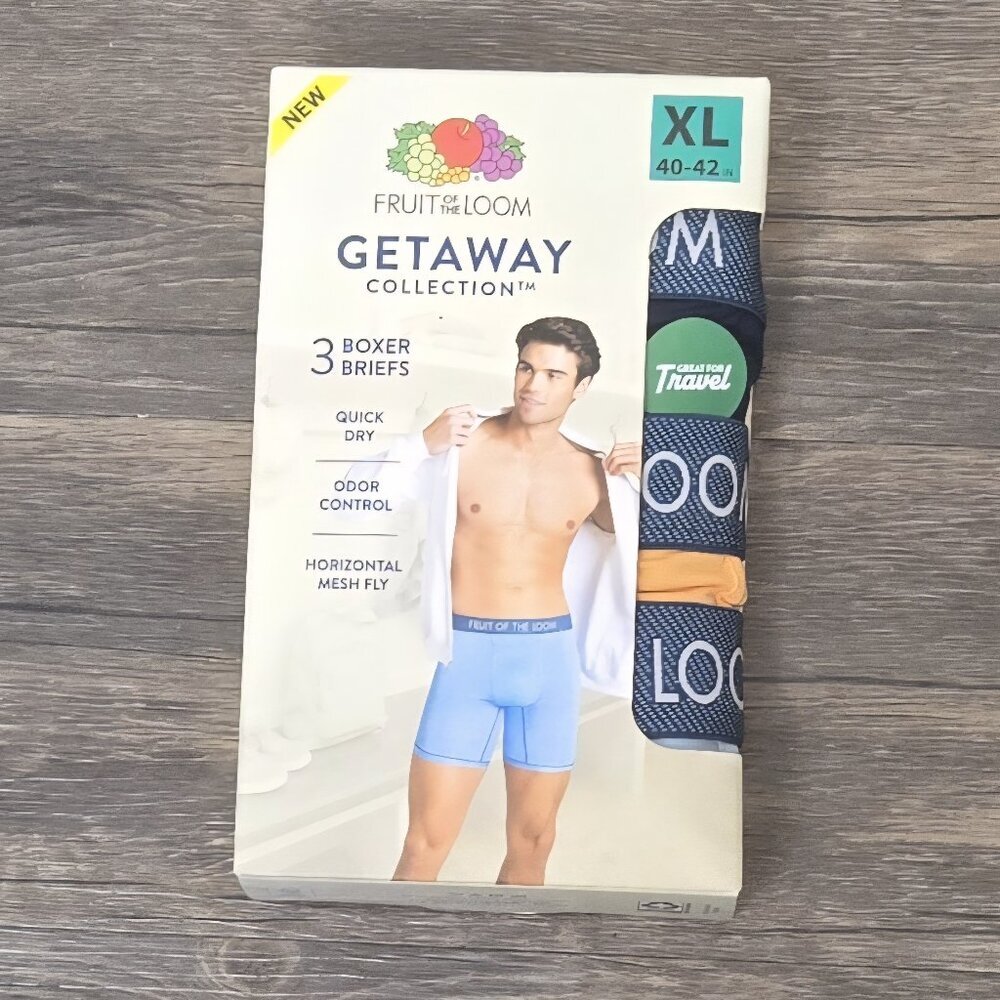 Fruit Of The Loom Men's Getaway Collection Boxer Briefs 3 Pack XL NEW